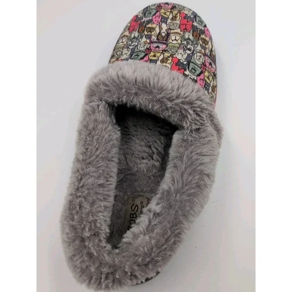 Skechers BOBS Slippers Women 7.5 Dog Print Faux Fur Lined Memory Foam Cozy - Picture 11 of 16